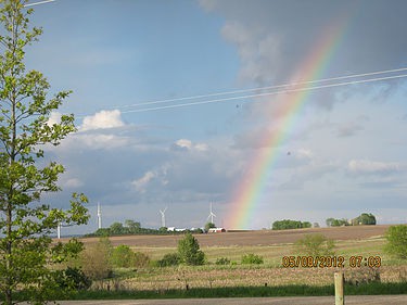 Rainbow over farm land